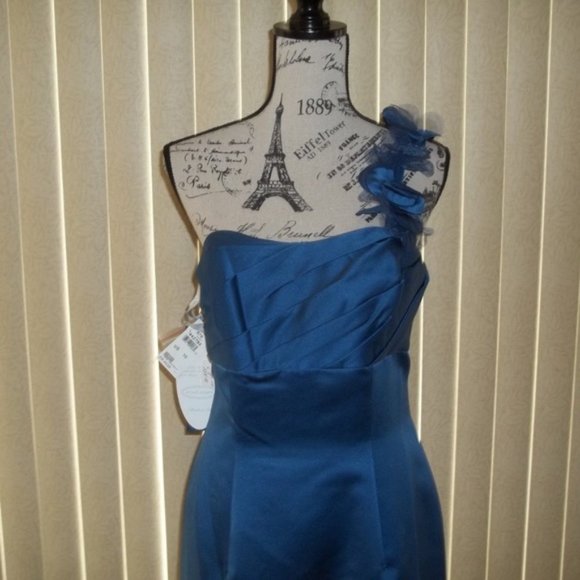 Indigo Blue Satin One Shoulder Sheath Short Party Dress Size 10 - Picture 2 of 8